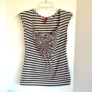 Anthropologie One September Cap Sleeve Striped Knit Top Women's Size P